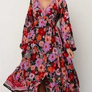Floral Maxi Dress in Red and Purple